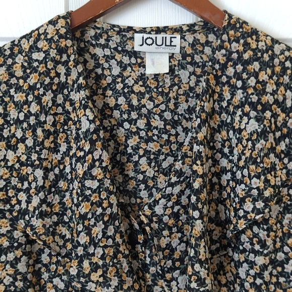 Joule Energy 80's Vintage Floral Button Down Tie Front Cropped Blouse Black M - Picture 2 of 12